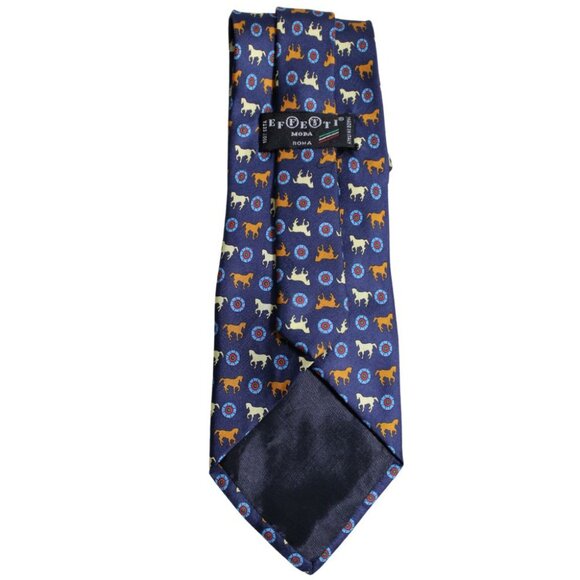 EFFESTI MODA Tie 100% Silk, Equestrian - Cognac, Light Blue, Burgundy & Navy - Picture 5 of 9
